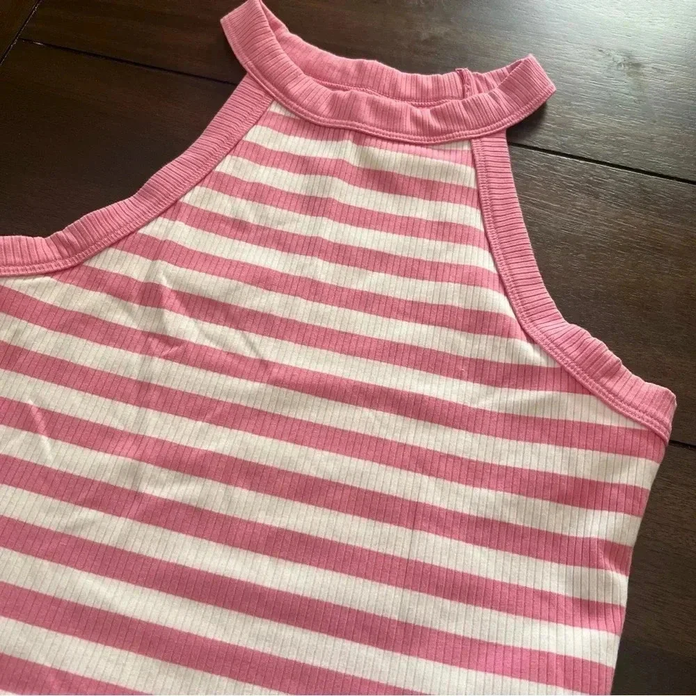 {American Eagle} Pink and White Striped Cropped Tank Top - Picture 4 of 4
